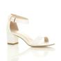 White AJVANI White Mid Block Heel Ankle Strap Sandals, Image 1 of 6