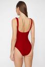 Red Square Neck Scoop Swimsuit with Clean Minimal Design, Image 4 of 4