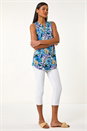 Blue Floral Print Notch Neck Vest Top, Image 2 of 5