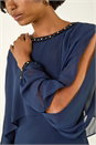 Navy  Embellished Cold Shoulder Chiffon Dress, Image 5 of 5