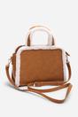 Tan Kismet Borg Trim Tote Bag with Cross Body Strap, Image 1 of 7