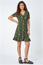 Green Floral Print Stretch Wrap Dress, Image 2 of 5