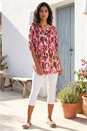 Orange Abstract Print V-Neck Button Top, Image 3 of 4