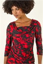 Red Printed Cowl Neck Stretch Top, Image 4 of 5