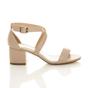 Natural Mid Block Heel Crossed Straps Sandals, Image 2 of 6
