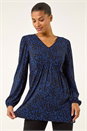 Navy  Abstract Print V-Neck Tunic Top, Image 4 of 5