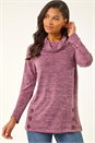 Purple Cowl Neck Buttoned Top, Image 1 of 5
