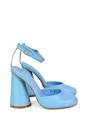 Blue XY LONDON Blue 'Ekin' Ankle Strap Statement Cylinder Block Heel, Image 1 of 5