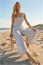 Light Blue Dusk Stripe Frill Jumpsuit, Image 1 of 4