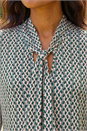 Green Geo Print Tie Front Tunic Top, Image 4 of 4