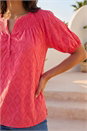 Red Shirred Neck Textured Top, Image 4 of 4