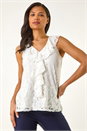 Ivory  Lace V-Neck Ruffle Front Top, Image 4 of 5