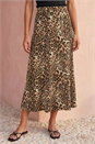 Tan Leopard Print A-Line Midi Skirt, Image 1 of 4