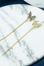 Gold Long Gold Butterfly Tassel Chain Stud Earrings, Image 2 of 3