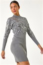 Silver Sequin High Neck Knit Dress, Image 1 of 5