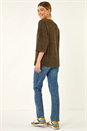 KHAKI Button Back Stretch Top, Image 3 of 5