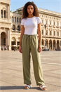 KHAKI Petite Stripe Pull On Stretch Trouser, Image 1 of 4
