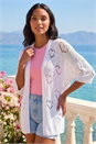 Ivory Pointelle Heart Knit Cardigan, Image 1 of 4