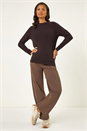 Chocolate Plain Soft Crew Neck Jumper, Image 2 of 5