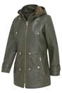 Green Leather Parka Hooded Trench Coat-Emilia, Image 4 of 8