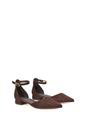 Brown XY LONDON Brown 'Jenny' Low Heel Flat Pointed Toe Ankle Strap Court Shoes, Image 3 of 6