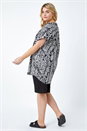 Black Curve Leaf Print Notch Neck Tunic Top, Image 4 of 5