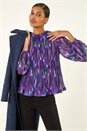 Purple Abstract Print Pleated Top, Image 1 of 5