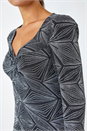 Silver Geometric Glitter Print Midi Stretch Dress, Image 5 of 5