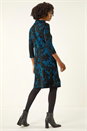 Teal Floral Print Cowl Neck Dress, Image 3 of 5