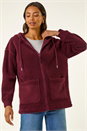 Burgundy Hooded Borg Zip Through Jacket, Image 4 of 5