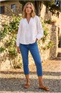 Ivory  Pleated V-Neck Cotton Blouse , Image 2 of 4