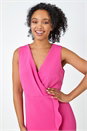 Pink Petite Sleeveless Frill Hem Wrap Dress, Image 2 of 5
