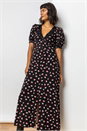Red Lace Trim Floral Print Midi Dress, Image 4 of 5
