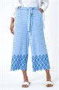 Blue Gingham Cotton Broderie Cropped Trousers, Image 4 of 5