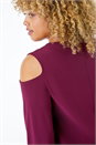Wine Curve Cold Shoulder Stretch Top, Image 4 of 5