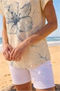 Cream  Floral Print Embellished T-Shirt , Image 4 of 4