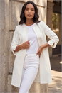 Ivory  3/4 Sleeve Textured Longline Jacket, Image 2 of 4