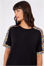 Black Floral Print Contrast Jeresey Top, Image 4 of 4