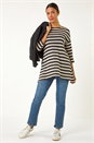 Black Crochet Knit Stripe Tunic Top, Image 2 of 5
