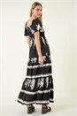 Black Border Print Shirred Maxi Dress, Image 3 of 5