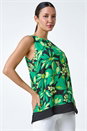 Green Floral Print V-Neck Double Layer Vest Top, Image 2 of 5