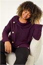 Purple Curve Cowl Neck Button Wrap Top, Image 1 of 5