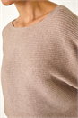 Beige Ribbed Batwing Knit Jumper, Image 5 of 5