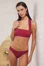 Burgundy Strapless Bandeau Bikini Top with Halterneck Support Strap, Image 1 of 4