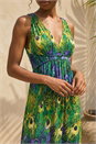 Green Peacock Printed Stretch Maxi Dress, Image 4 of 4