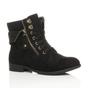 Black Lace Up Knitted Collar Biker Ankle Boots, Image 1 of 6