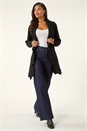 Black Longline Ruffle Detail Cardigan, Image 2 of 5