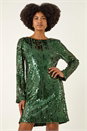 Green Sequin Shift Stretch Dress, Image 3 of 7