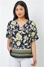 Navy Petite Floral Print Cold Shoulder Top, Image 1 of 5