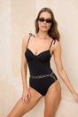 Black WOVCOR Black Underwired V Neck Tie Strap Swimsuit, Image 1 of 3